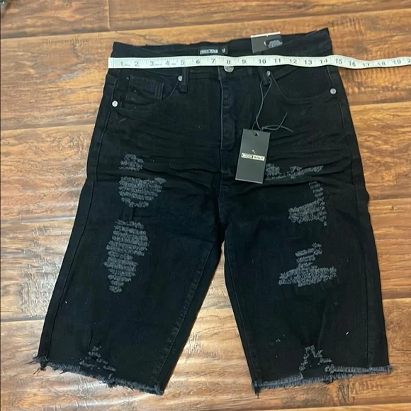 Distressed Black Denim Shorts - Picture 1 of 5